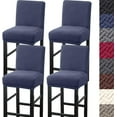 thumbnail image 1 of Yumcute Bar Stool Covers,4 Pack Stretch Bar Stool Covers with Backs Jacquard Bar Stool Chair Covers with Elastic Bands Navy Blue, 1 of 12