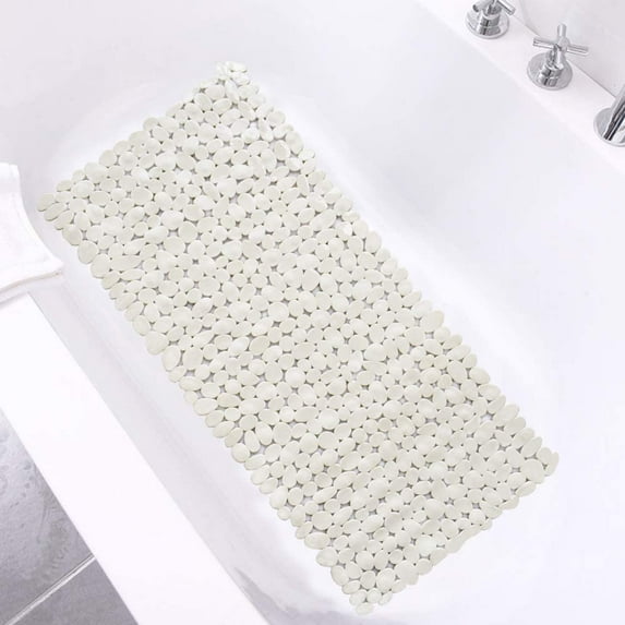 Yumcute Bathtub Mat Non Slip Pebble Bath Shower Mat with Drain Holes, Suction Cups Mat for Tub (14" W x 27" L,