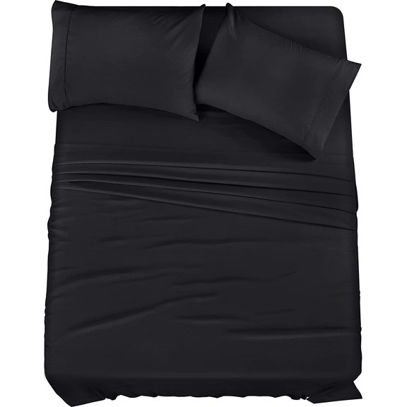Yumcute Bedding Full Bed Sheets Set - 4 Piece Bedding - Brushed Microfiber - Shrinkage and Fade Resistant - Easy Care (Full, Black)