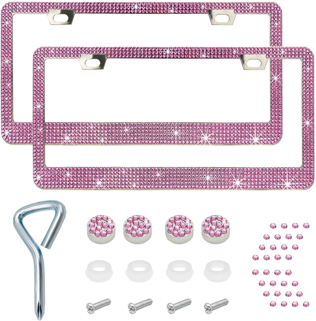Pink License Frame Yumcute Bling License Plate Frame, Sparkly Rhinestones, 2 Pack, Pink ...