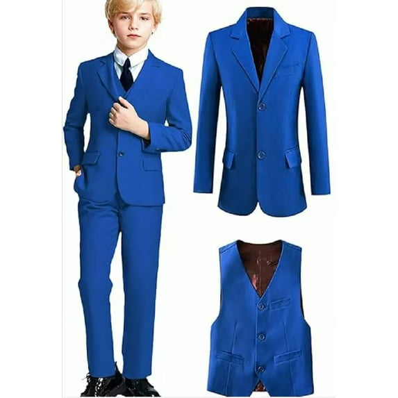 Yumcute Boys Formal Suit Set 5 Pieces Kids Tuxedo Ring Bearer Outfit Blue