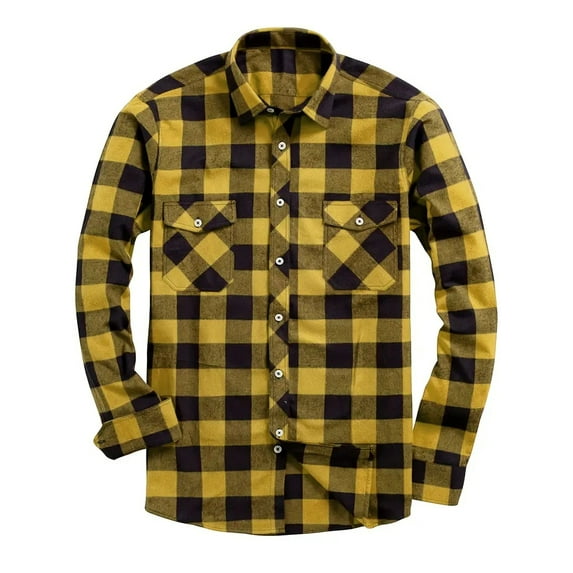 Yumcute Men's Plaid Shirt Double Pocket Flannel Casual Plaid Shirt Long Sleeve Button Down Shirt