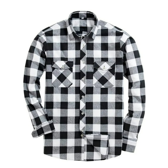 Yumcute Men's Plaid Shirt Double Pocket Flannel Casual Plaid Shirt Long Sleeve Button Down Shirt