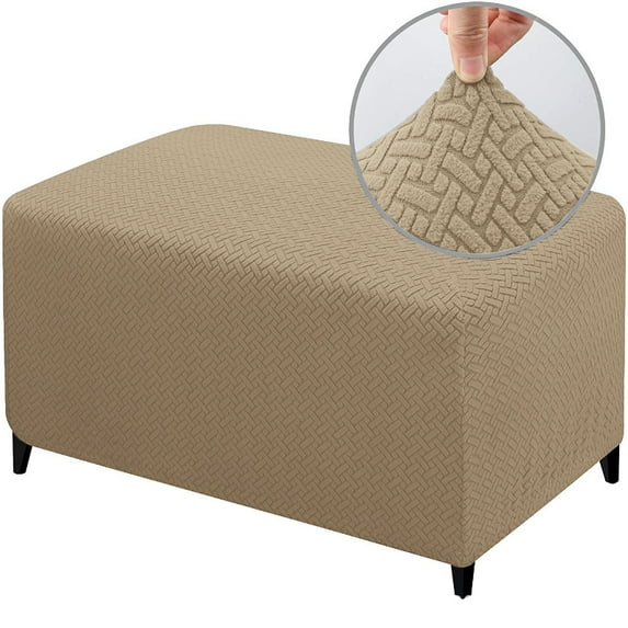 Yumcute Ottoman Cover Rectangle Stretch Ottoman Slipcovers for Folding Storage Footstool Soft Footrest Furniture Protector with Elastic Bottom (L, Khaki)