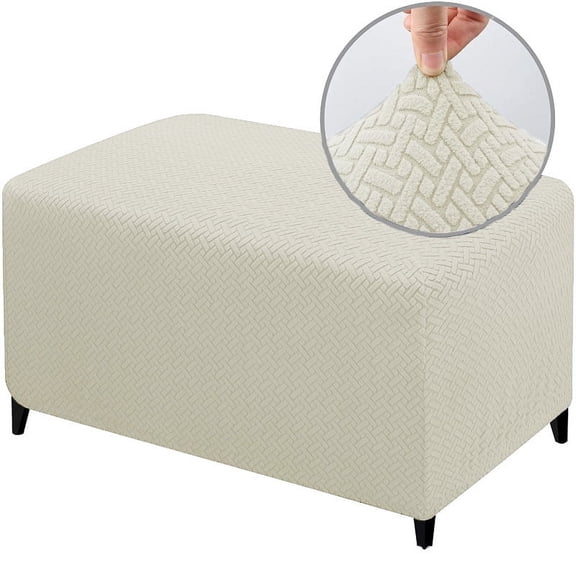 Yumcute Ottoman Cover Rectangle Stretch Ottoman Slipcovers for Folding Storage Footstool Soft Footrest Furniture Protector with Elastic Bottom (S, Beige)