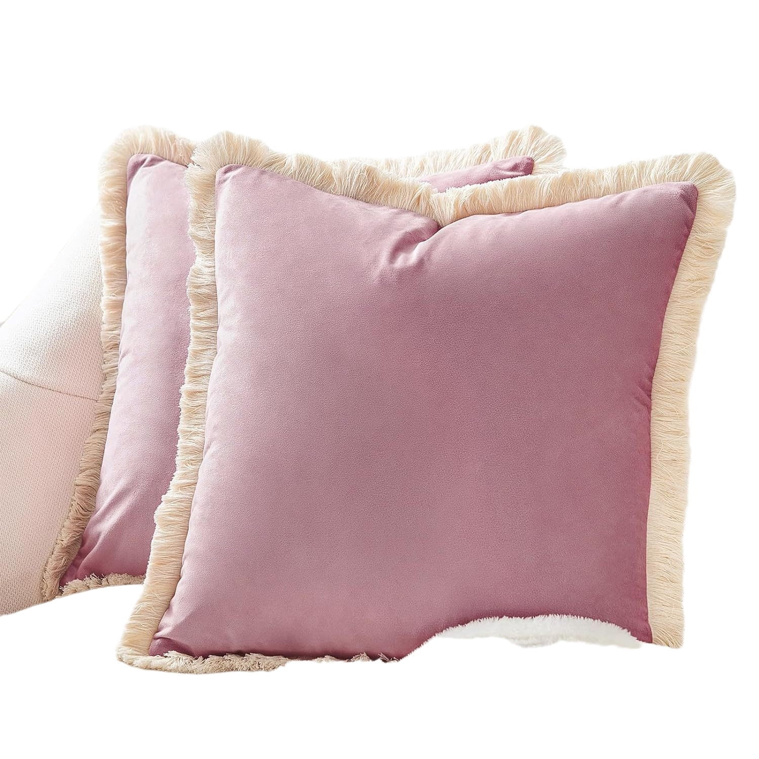 Yumcute Pillow Covers 20x20 Set of 2 Beige Throw Pillow Covers with Fringe Chic Cotton Decorative Pillows Square Cushion Covers for Sofa Couch Bed Boho Decor