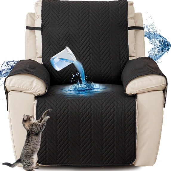 Yumcute Recliner Chair Cover, Recliner Sofa Coves, 1 Seats Recliner Armchair Cover, Non-Slip Chair Protectors for Recliner with Adjustable Tightening Straps Black