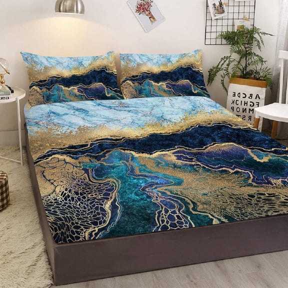 Yumcute Twin Size Marble Bed Sheets Set - Super Soft, All Seasons, Deep Pocket Sheet & Pillowcase Sets