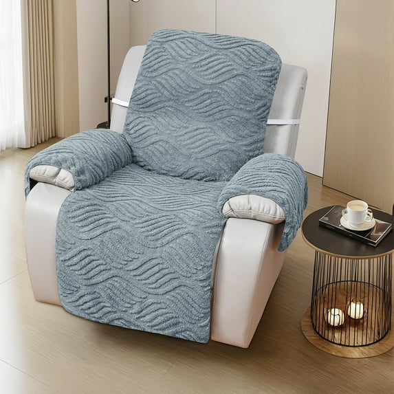 Yumcute Velvet Plush Quilted Recliner Chair Cover Anti-Slip Super Soft Furniture Protector with Elastic Straps for Kids, Dogs, Pets Gray Blue