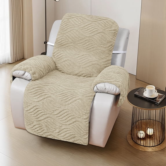 Yumcute Velvet Plush Quilted Recliner Chair Cover Anti-Slip Super Soft Furniture Protector with Elastic Straps for Kids, Dogs, Pets Khaki