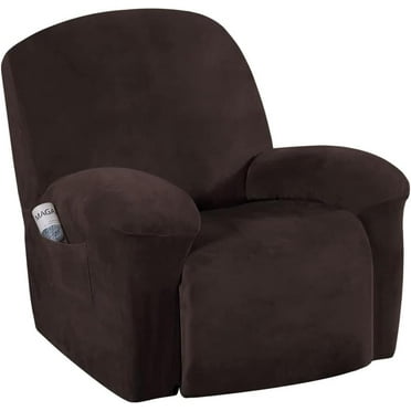 Yumcute Velvet Stretch Recliner Covers 1-Piece Lazy Boy Recliner Chair Covers with Pocket Nonslip Recliner Slip Cover Stay in Place with Elastic Bottom Brown