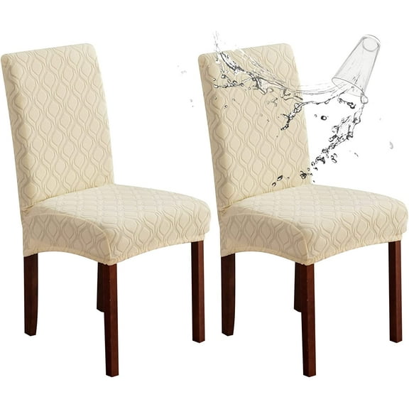Yumcute Waterproof Chair Covers for Dining Room, Stretch Jacquard Dining Chair Slipcovers Removable Washable Chair Protector for Kitchen,restaurant 2PCS