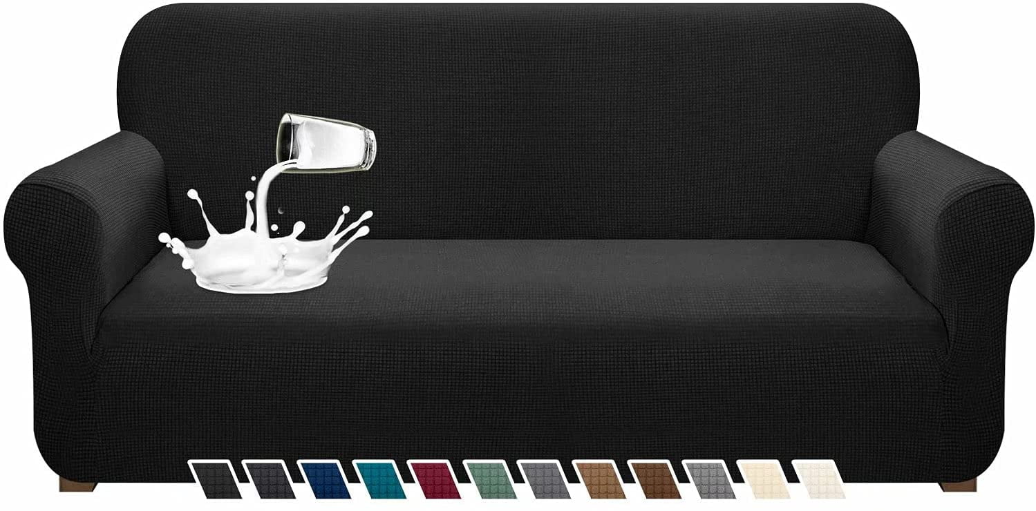 Yumcute Waterproof Sofa Cover Stylish Stretch  Sofa Cover High Stretch Couch Slipcover Super Soft Fabric Couch Covers L Black