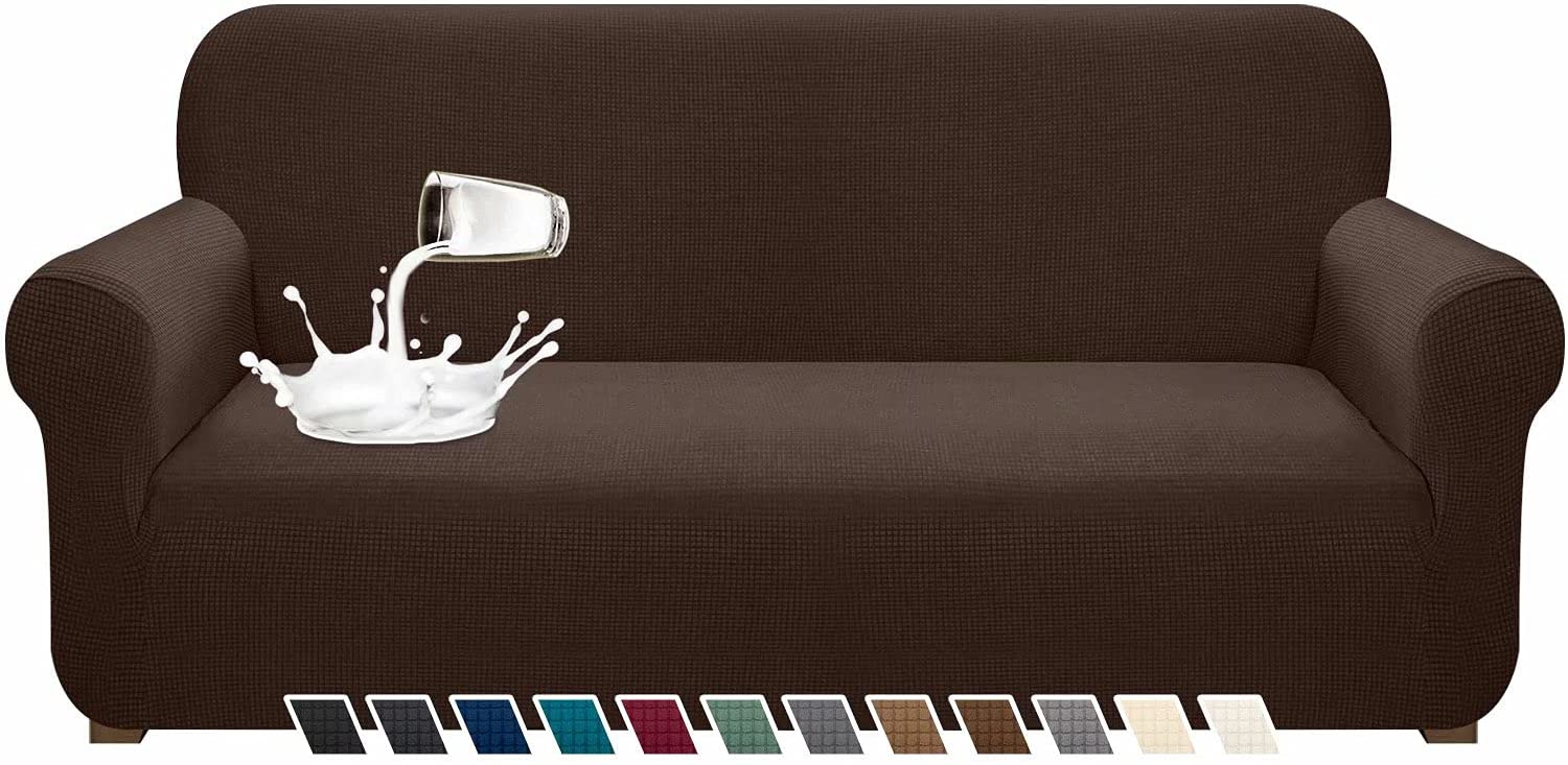 Yumcute Waterproof Sofa Cover Stylish Stretch  Sofa Cover High Stretch Couch Slipcover Super Soft Fabric Couch Covers L Coffee