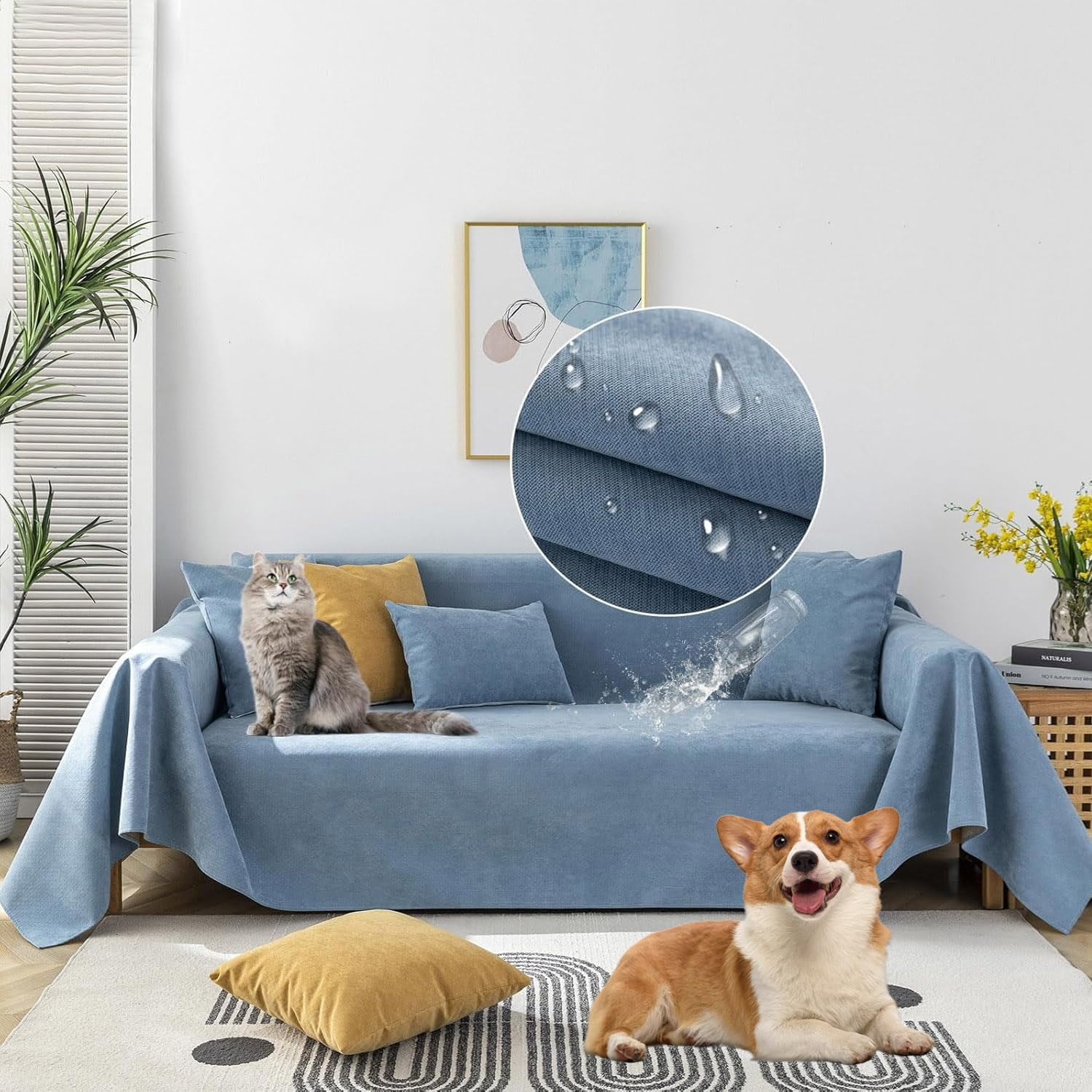 Yumcute Waterproof Sofa Covers for Dogs 100% Water Resistant Slipcover Furniture Protector for 3 Cushion Couch Thick Sectional Couch Covers Living Room Non-Slip