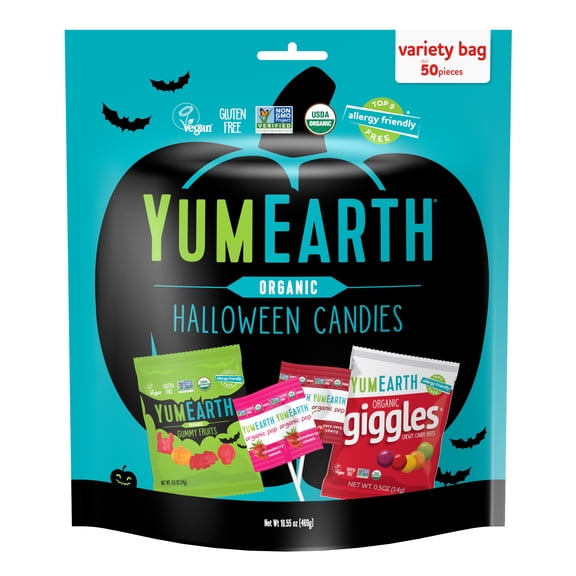Yumearth Organic Halloween Candy Variety Bag - 50 Count, Allergen-Free Treats