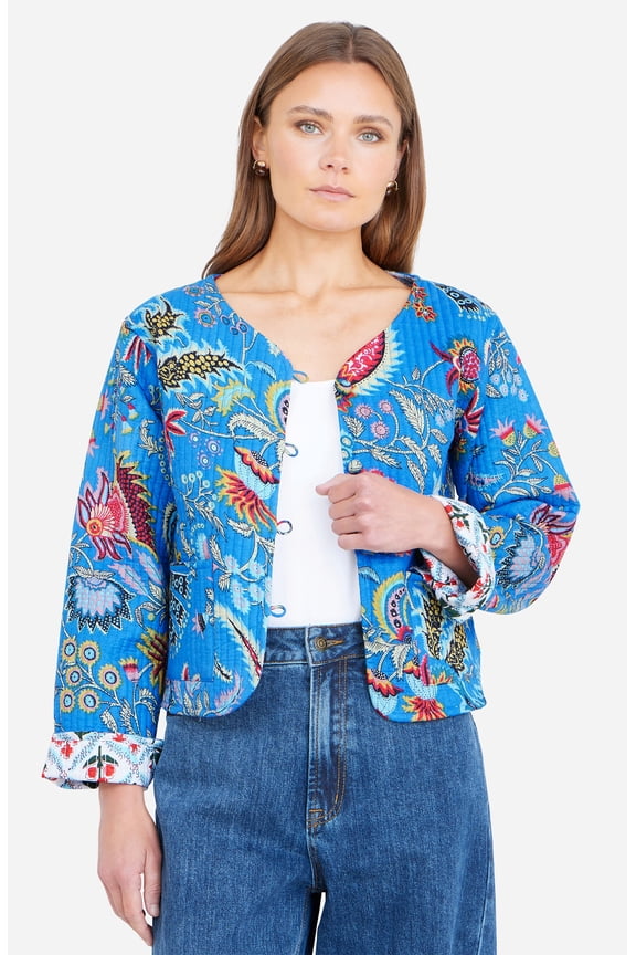 Boho Cotton Reversible Quilted Jacket - Blue, 10