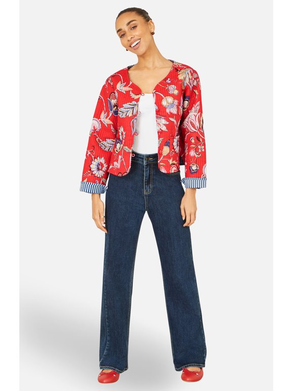Boho Cotton Reversible Quilted Jacket - Red, 12