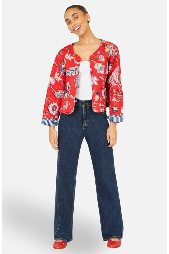Boho Cotton Reversible Quilted Jacket - Red, 4