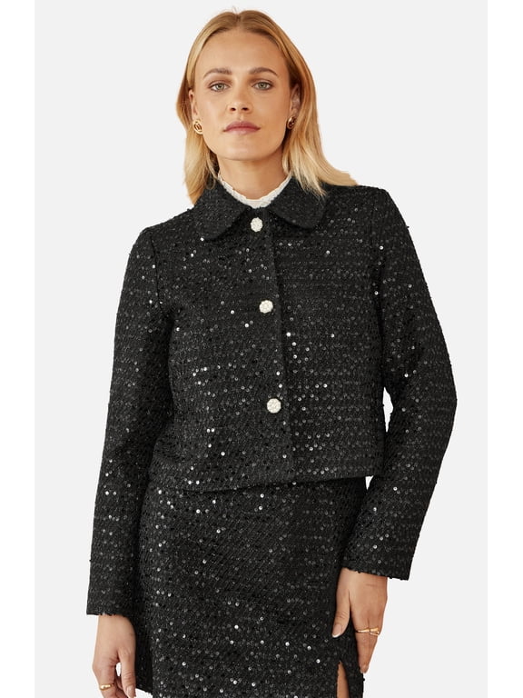 Boucle Sequin Jacket - Black, 6