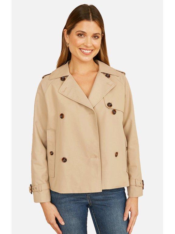 Cropped Trench Jacket With Pockets - Neutral, 4