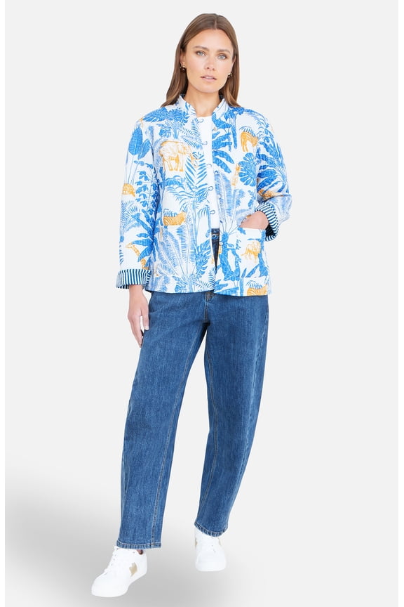 Jungle Reversible Cotton Quilted Jacket - Blue, 8