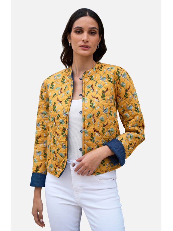 Long Sleeve Quilted Reversible Jacket - Yellow, 8