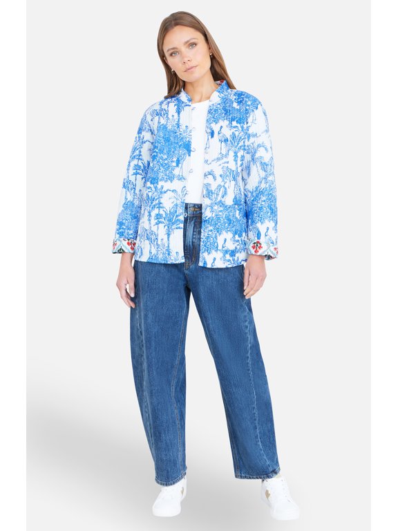 Palm Reversible Cotton Quilted Jacket - Blue, 8