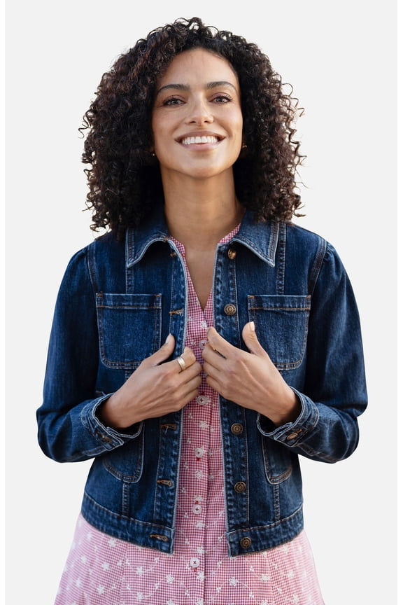 Stretch Denim Pocket Detail Jacket - Blue, 6