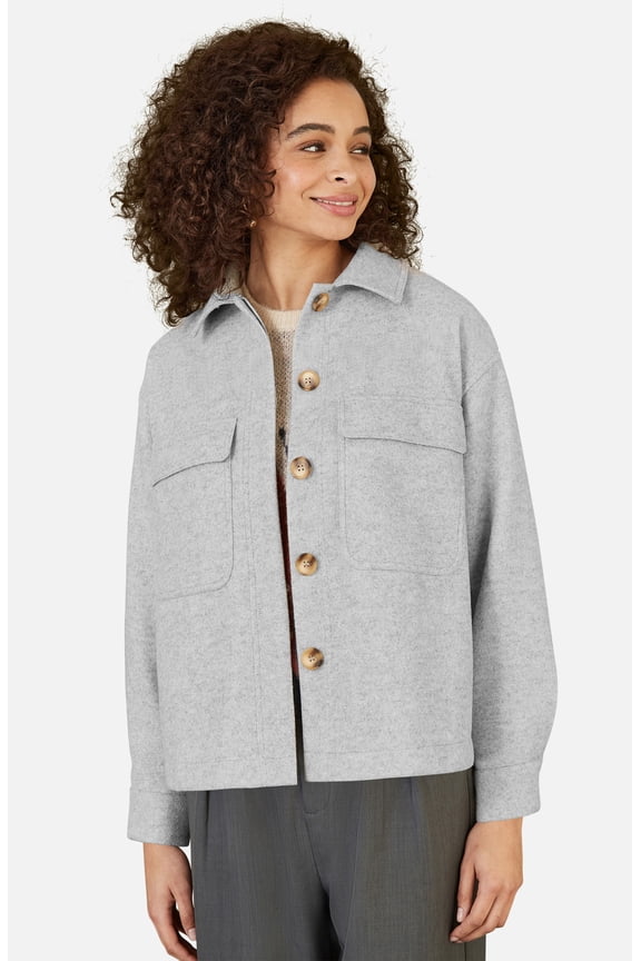 Textured Finish, Patch Pockets Shacket - Grey, 12