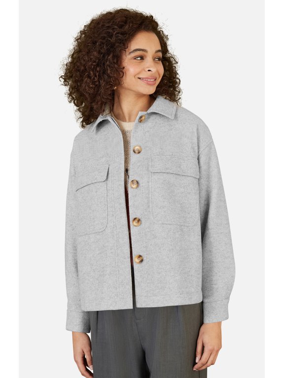Textured Finish, Patch Pockets Shacket - Grey, 12