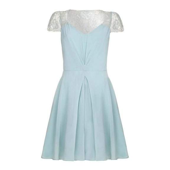 Yumi Womens V Neck Lace Short Sleeve Dress