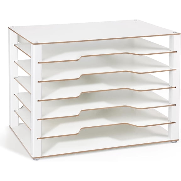 Yumkfoi 12x18 Construction Paper Organizer, 4-Tiers Paper Storage Shelf, Wooden Desk Organizer, File Holder and Letter Tray for Office, Home, Classroom