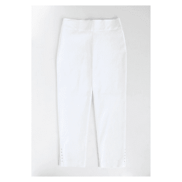 Yummie Women's Pull On Ankle Pant with Studs, White, Size 18