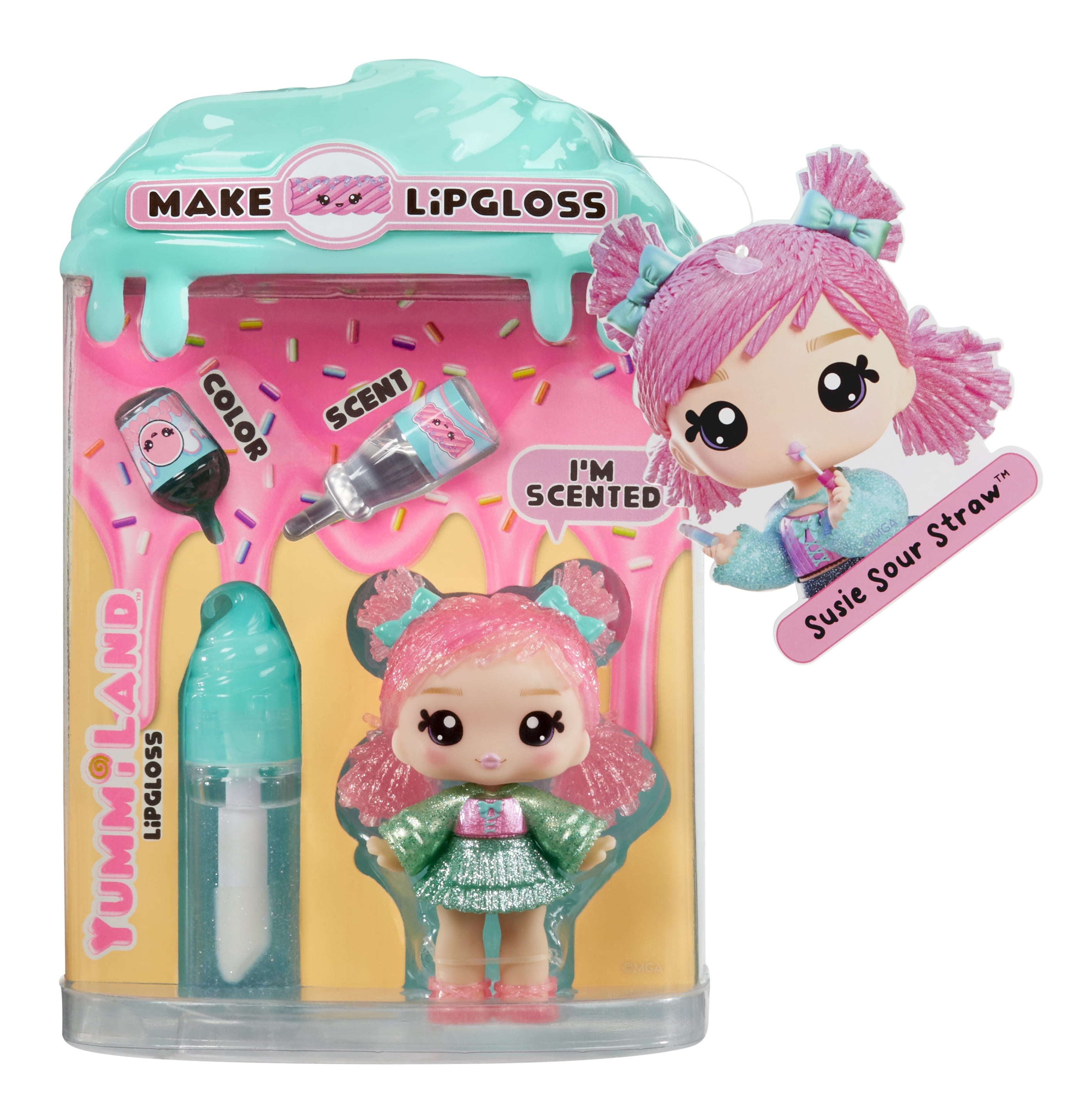 Yummiland Lip Gloss Doll - Susie Sour Straw, with DIY Lip Goss Kit, Ages 4+