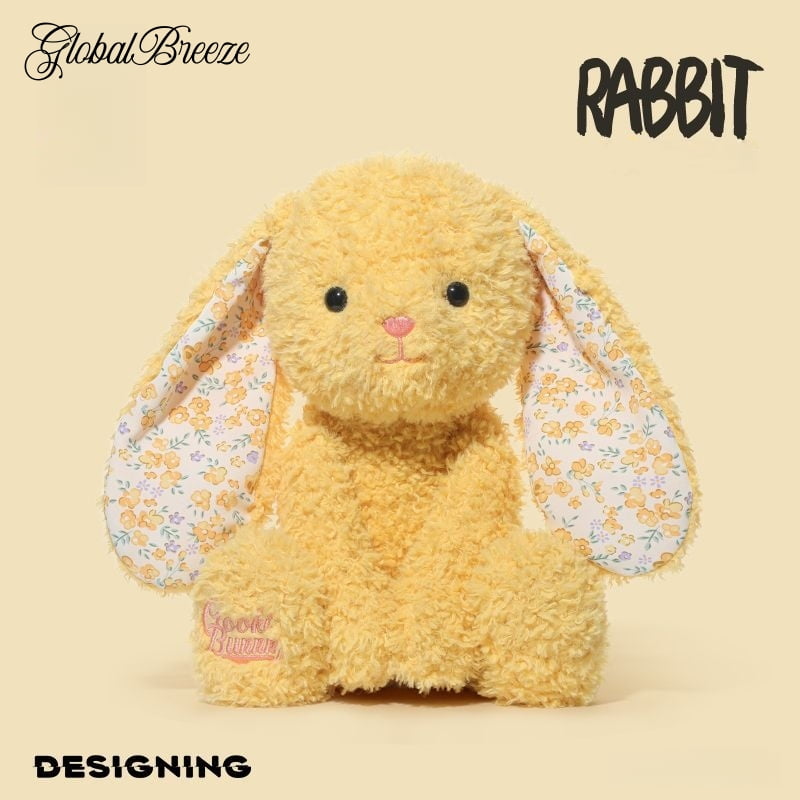 Yummy Bunny Plush Toy, Soft Stuffed Rabbit, Cute Fluffy Animal Doll, Skin-Friendly Plush with Floral Ears, Cozy Hug Toy for Kids Adults, Gift for Birthday, Easter, Christmas