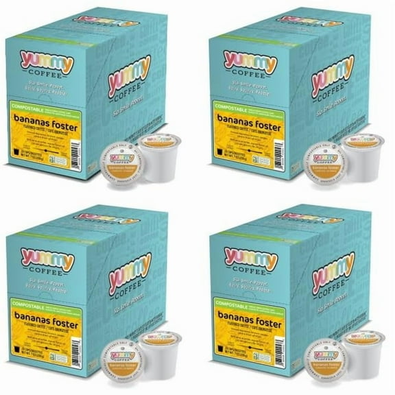 Yummy Coffee Bananas Foster Flavored Coffee, Compostable Single Serve Coffee Pods Compatible with Keurig K-Cup Brewers, 20 Count per Box, 4 Boxes