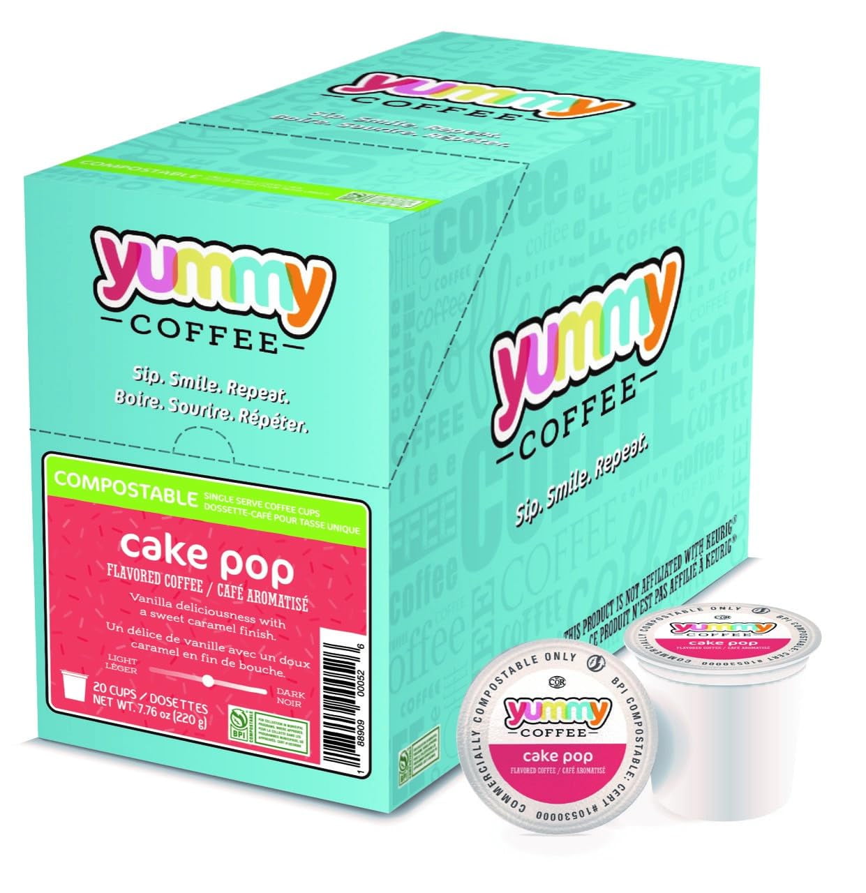 Yummy Coffee Cake Pop Flavored Coffee, Compostable Single Cup Coffee Pods Compatible with Keurig K-Cup Brewers, 20 Count