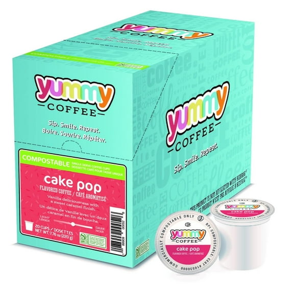 Yummy Coffee Cake Pop Flavored Coffee, Compostable Single Cup Coffee Pods Compatible with Keurig K-Cup Brewers, 20 Count