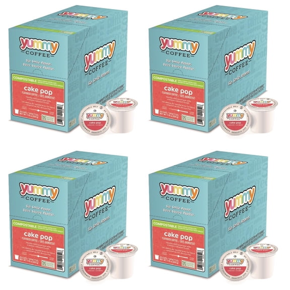 Yummy Coffee Cake Pop Flavored Coffee, Single Cup Compostable Pods Compatible with Keurig K-Cup Brewers, 20 Count per Box, 4 Boxes