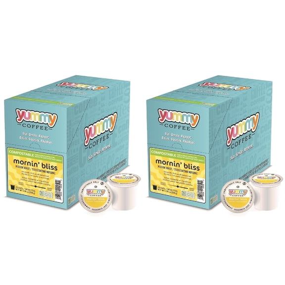 Yummy Coffee Mornin' Bliss Medium Roast Coffee, Single Cup Compostable Pods Compatible with Keurig K-Cup Brewers, 20 Count per Box, 2 Boxes