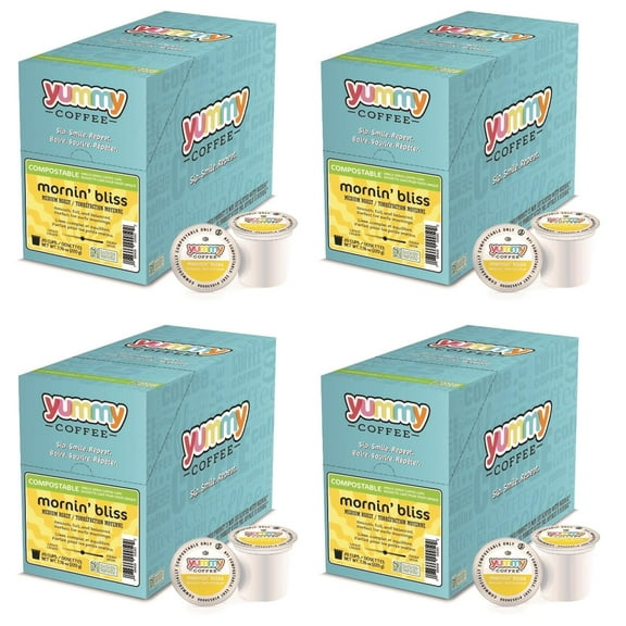 Yummy Coffee Mornin' Bliss Medium Roast Coffee, Single Cup Compostable Pods Compatible with Keurig K-Cup Brewers, 20 Count per Box, 4 Boxes