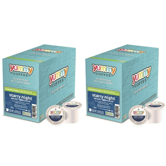 Yummy Coffee Starry Night Dark Roast Coffee, Single Cup Compostable Pods Compatible with Keurig K-Cup Brewers, 20 Count per Box, 2 Boxes