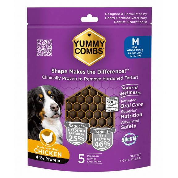 Yummy Combs Dental Flossing Treats For Medium Dogs 26-50lbs Chicken Flavor (5 count)