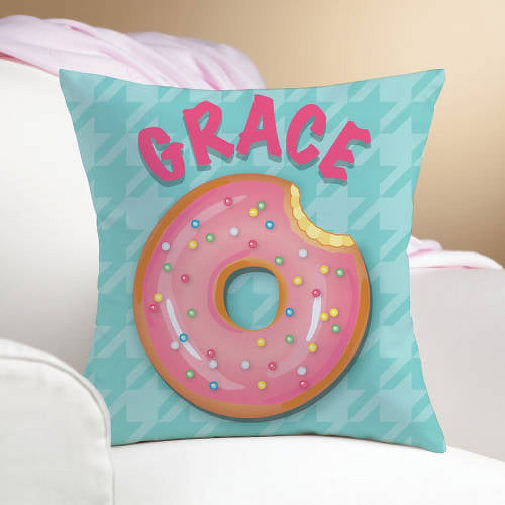 Yummy Donut Personalize Pillow In Yellow, Teal, Pink or Green