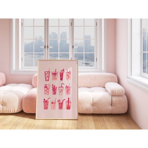 Yummy Drinks Preppy Kitchen Art Girly Bubble Boba Tea Coffee Latte Soda Art, Unframed Canvas 16x20in