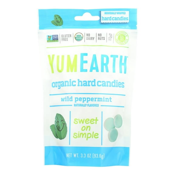 Yummy Earth Organic Candy Drops Wild Peppermint, Mint Candy, 6-Count, 3.3 Oz