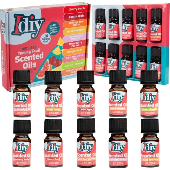 Yummy Fruit Scented Oils (10 Pack) - X Large 10ml (.34 oz) Bottles - Includes Natural Food Fragrance Scent for Diffusers, Aromatherapy, Essential Oil, Candles, Crafts or Slime, Fun Birthday Gifts
