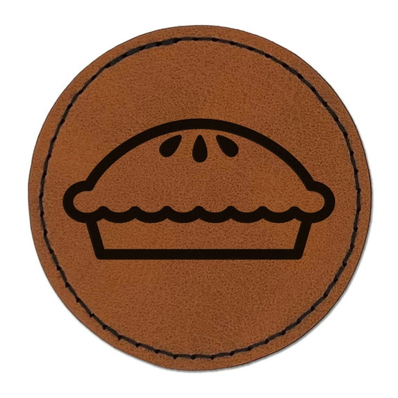 Yummy Pie 2.5" Faux Leather Round Engraved Iron-On Patch - Brown
