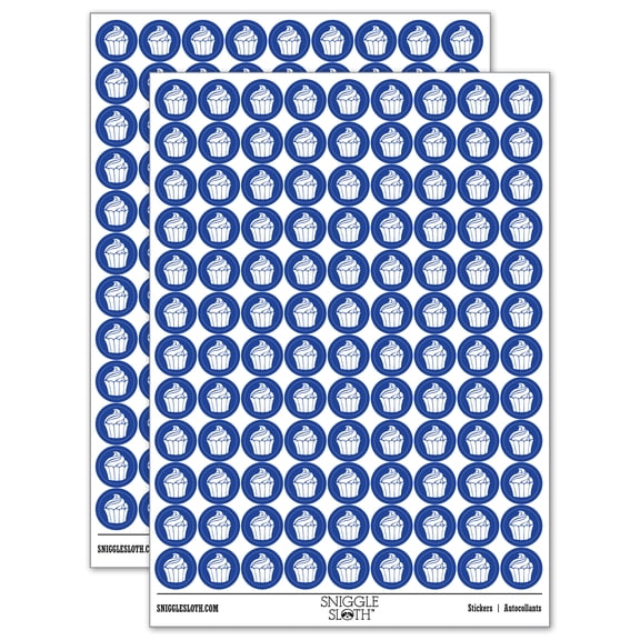 Yummy Sweet Cupcake Birthday Anniversary Celebration Round Sticker Set - Dark Blue - Matte Finish - 0.50" Size